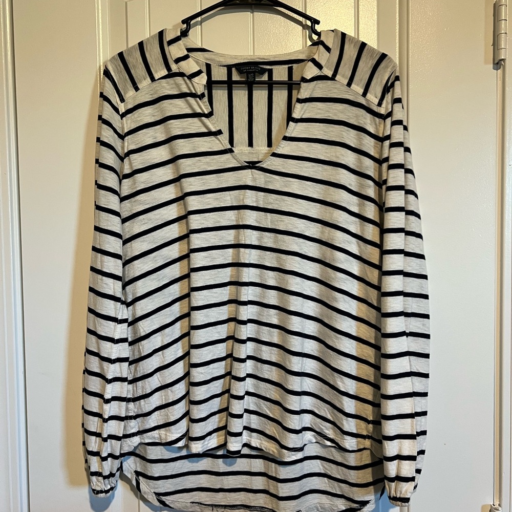 Lucky Brand Black and White Striped Long Sleeve Top
